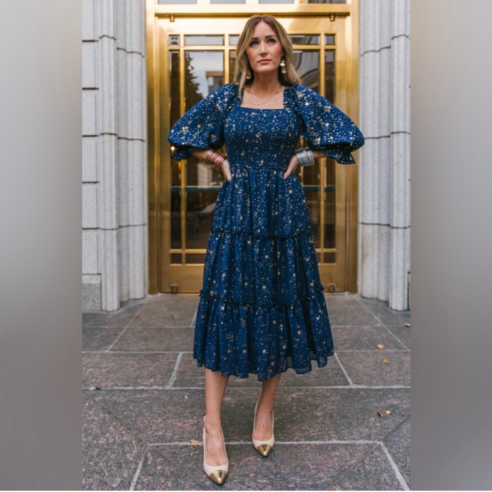 Ivy City Co Starry Nights Dress in Navy - Size S - EUC